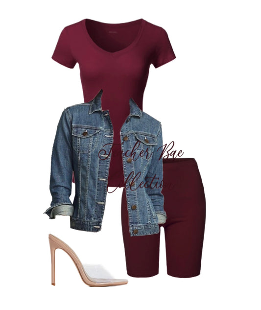 A V-Neck Spring/Summer set “Burgundy”