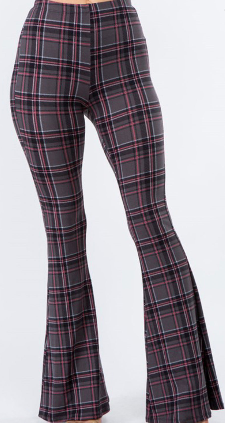 Plaid Print Bell  Bottom Pants