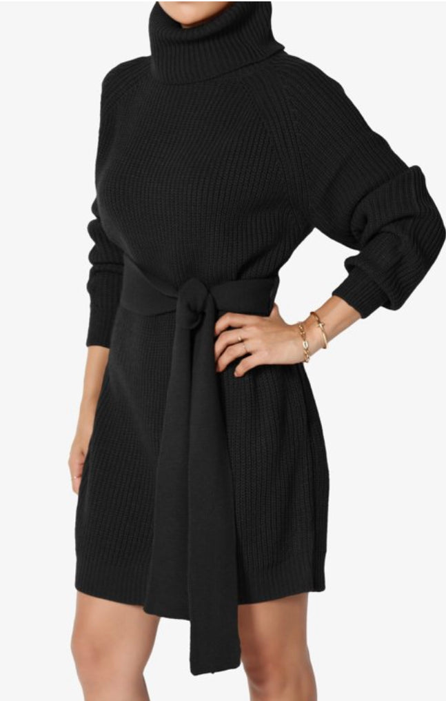 SWEATER DRESS BELTED TURTLENECK SWEATER DRESS (25% OFF)