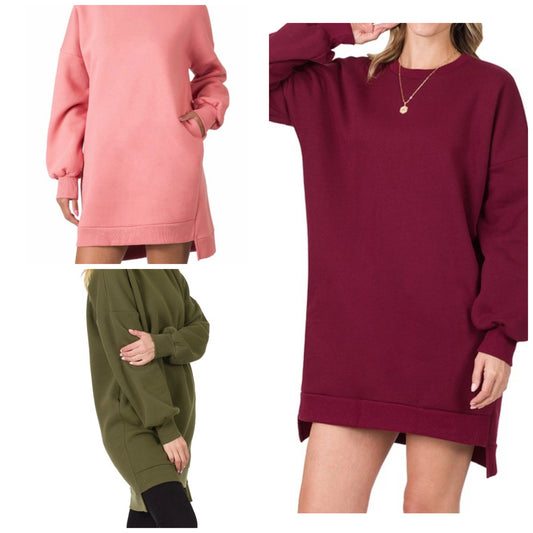 Dusty Rose Round Neck Hi-Low Hem Longline Sweatshirt