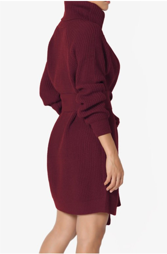 SWEATER DRESS BELTED TURTLENECK SWEATER DRESS (25% OFF)