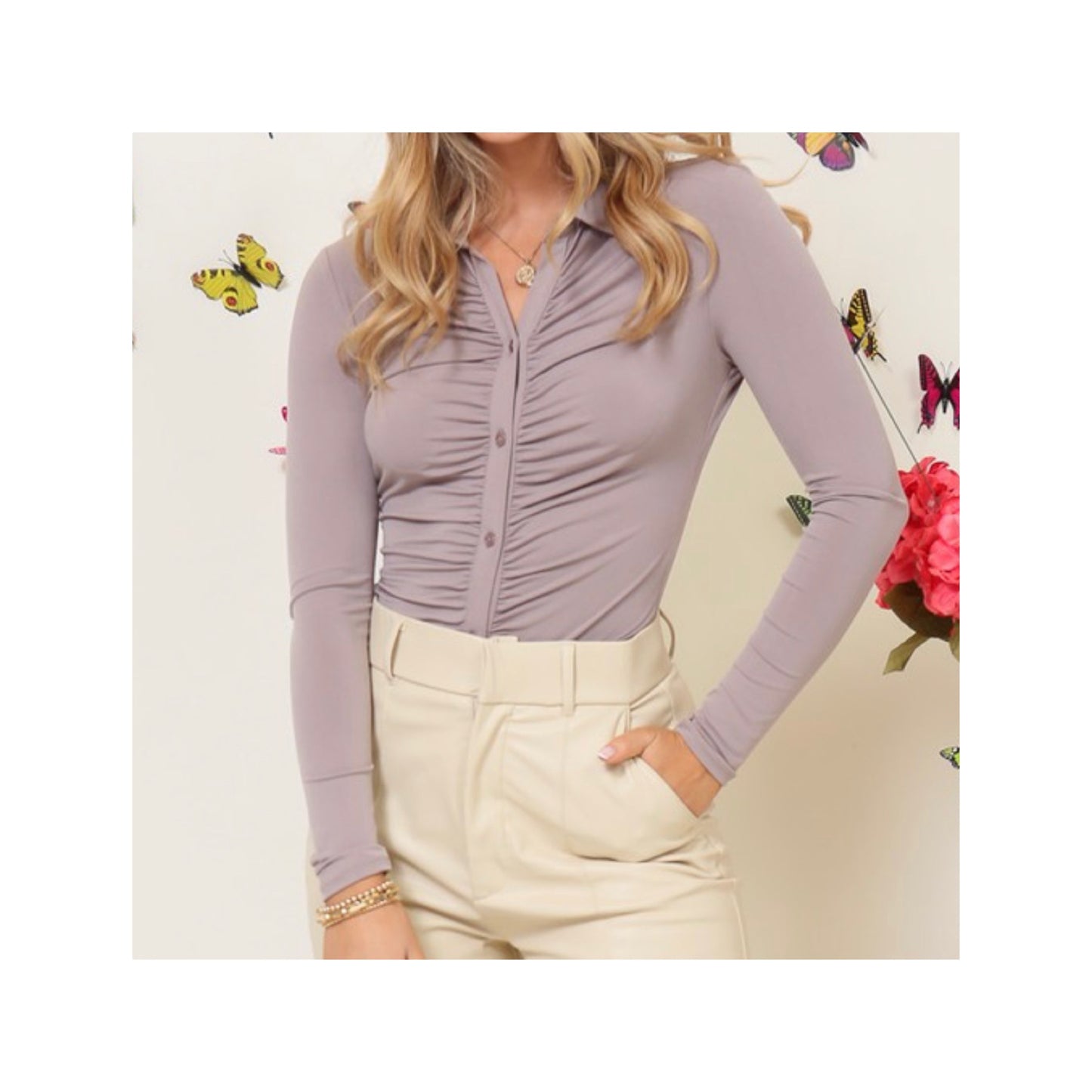 Classic Ruched Body Suit Blouse