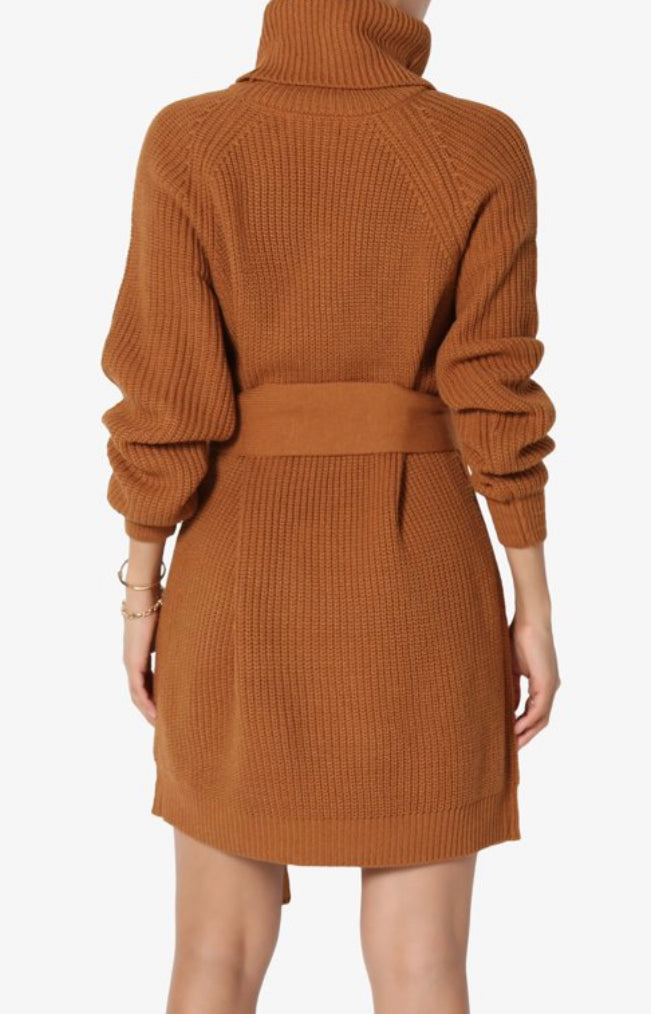 SWEATER DRESS BELTED TURTLENECK SWEATER DRESS (25% OFF)