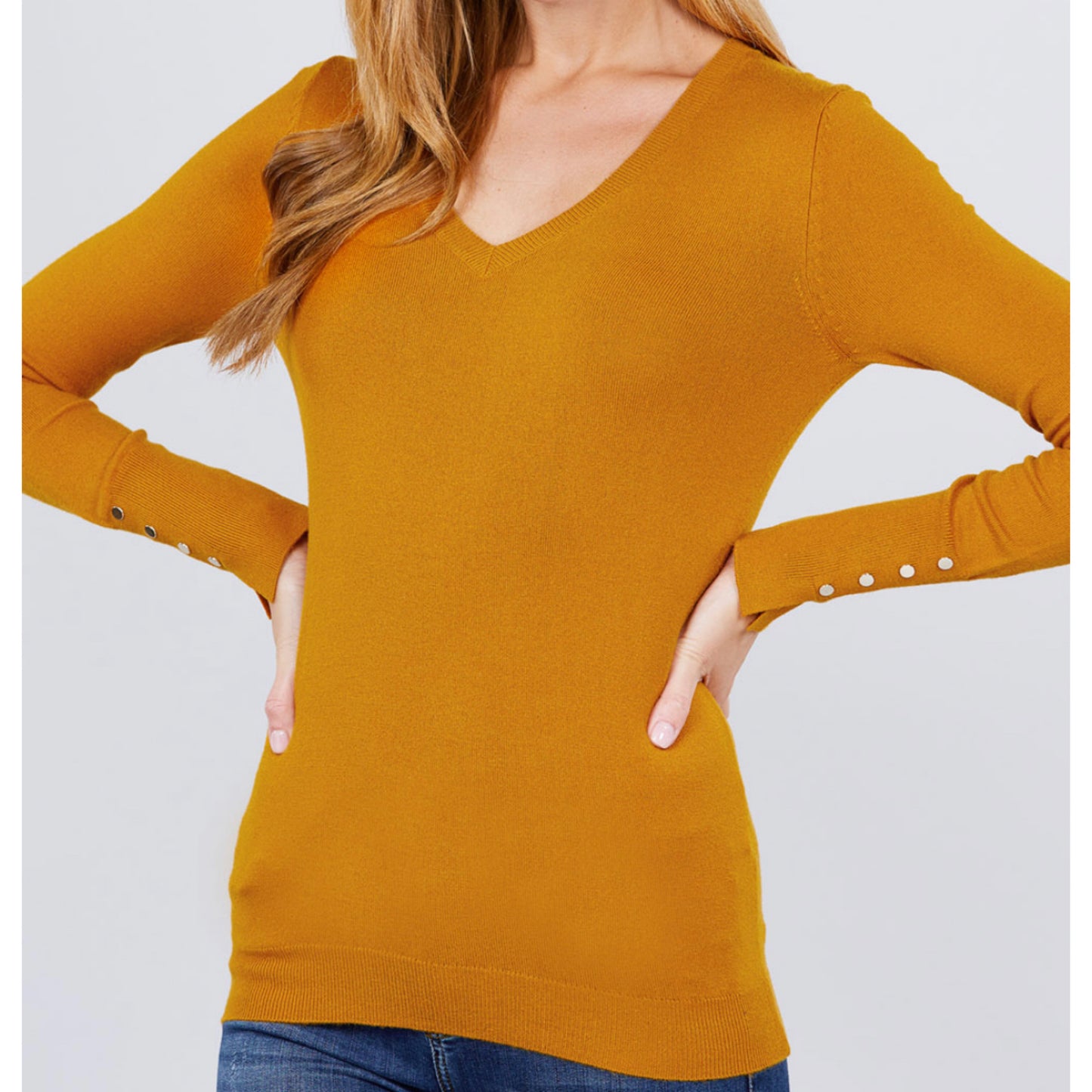 Fall V-NECK SWEATER w/RIVET BUTTON