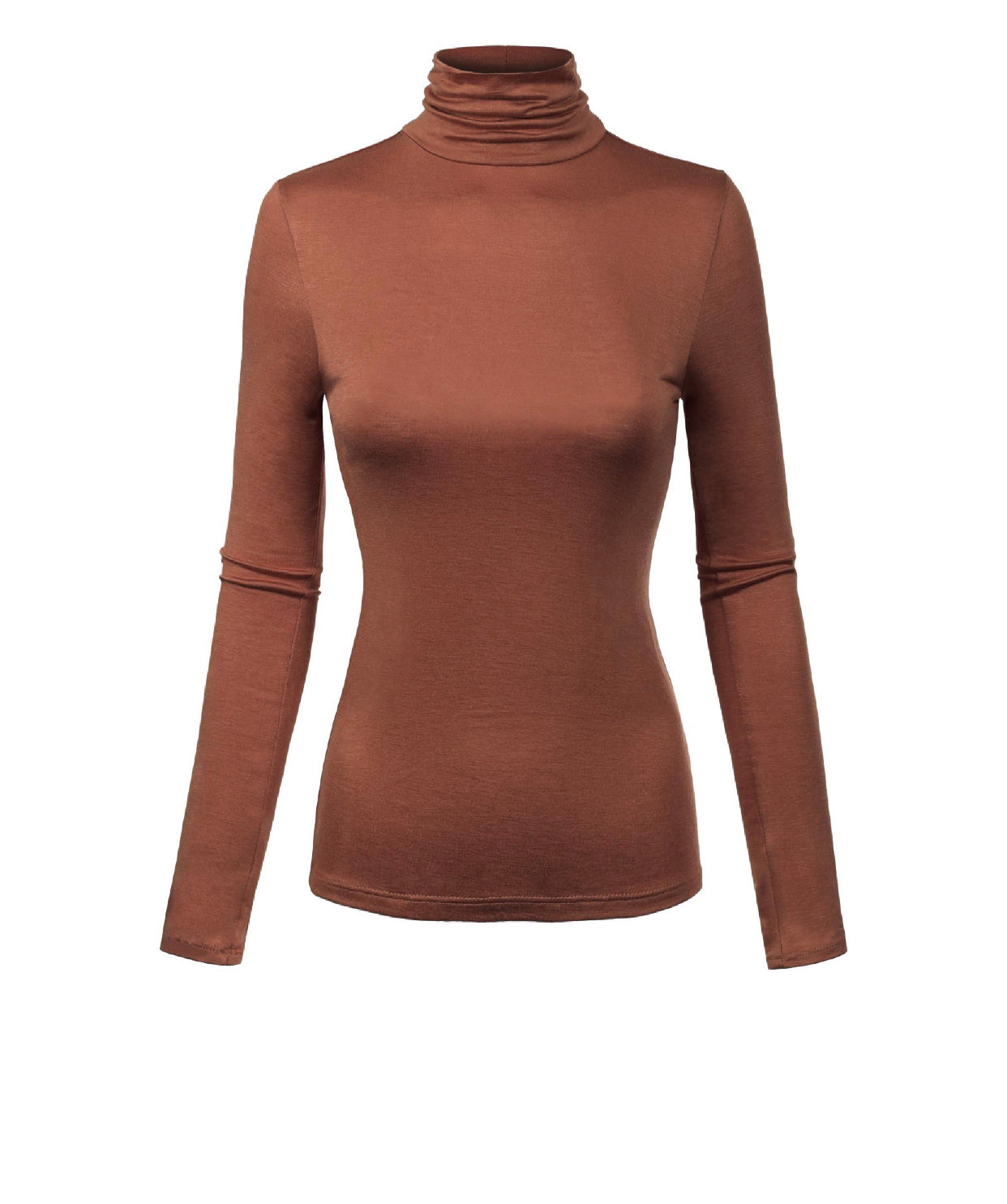 BROWN TURTLE NECK RAYON JERSEY TOP