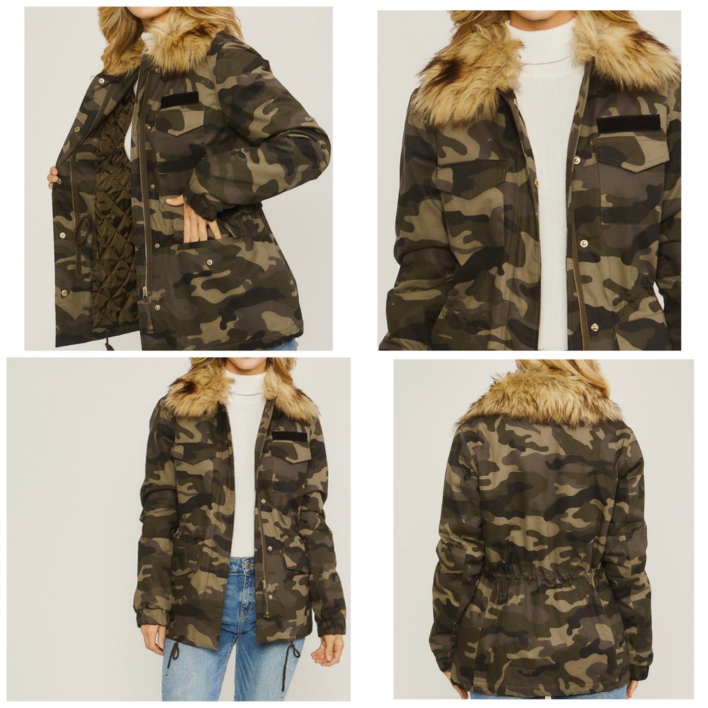 Camo Faux Fur Utility Anorak Jacket