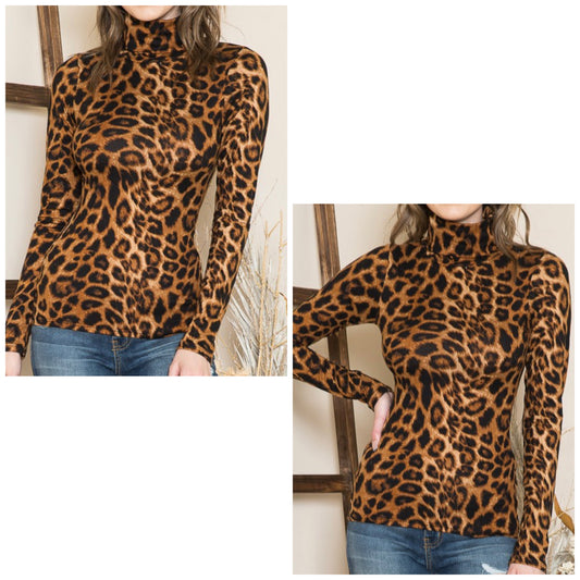 Leopard print turtleneck