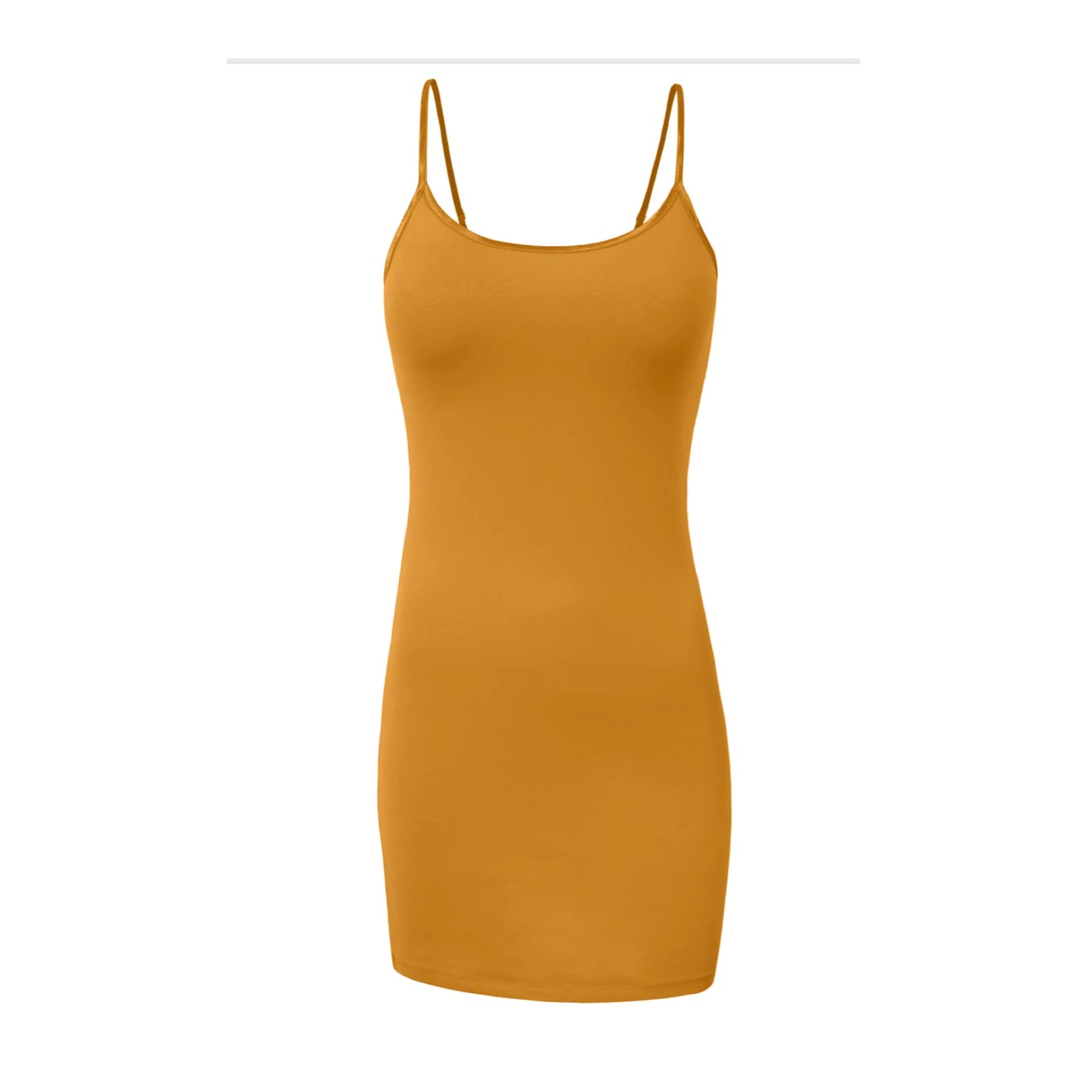 Spaghetti Strap Stretch Camisole Tank Top Extra Long (Mustard)