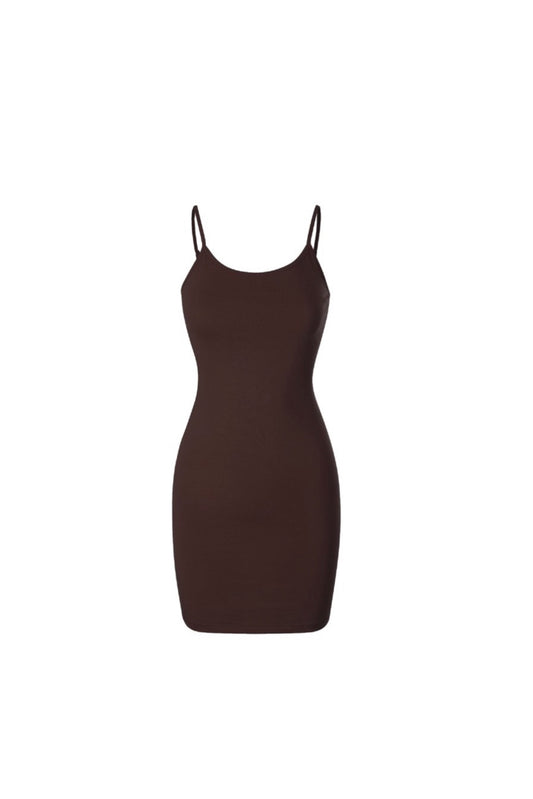 Spaghetti Strap Stretch Camisole Tank Top Extra Long (chocolate)