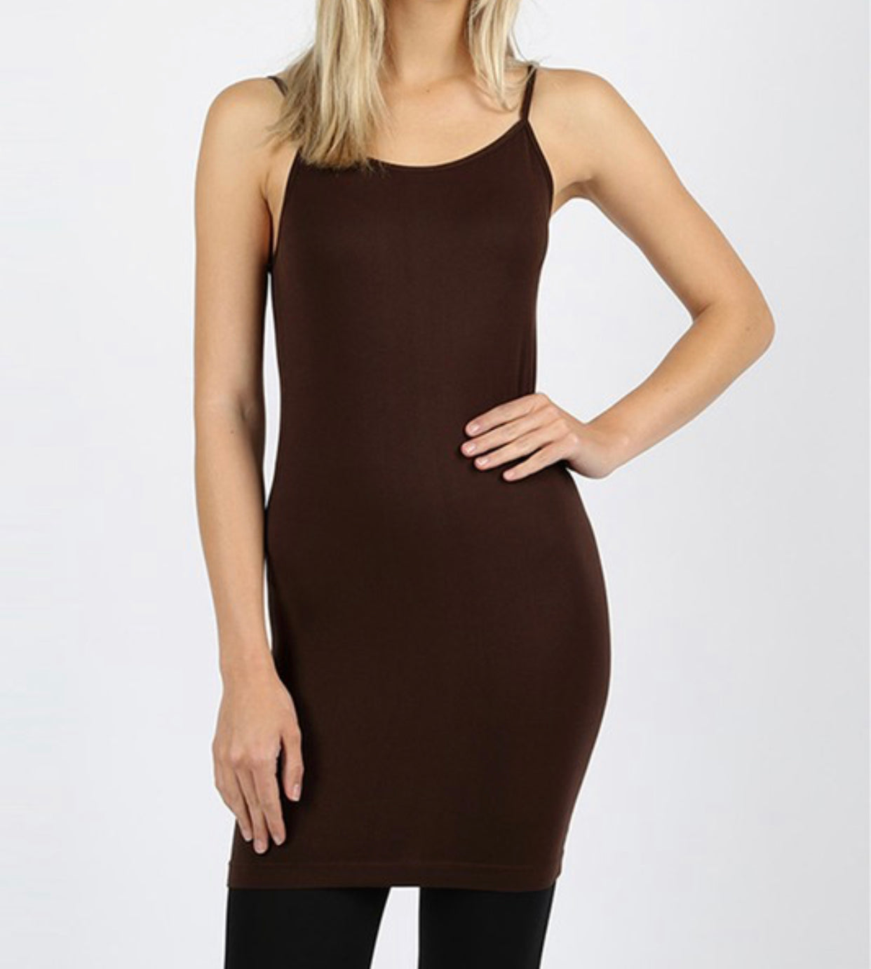 Spaghetti Strap Stretch Camisole Tank Top Extra Long (chocolate)