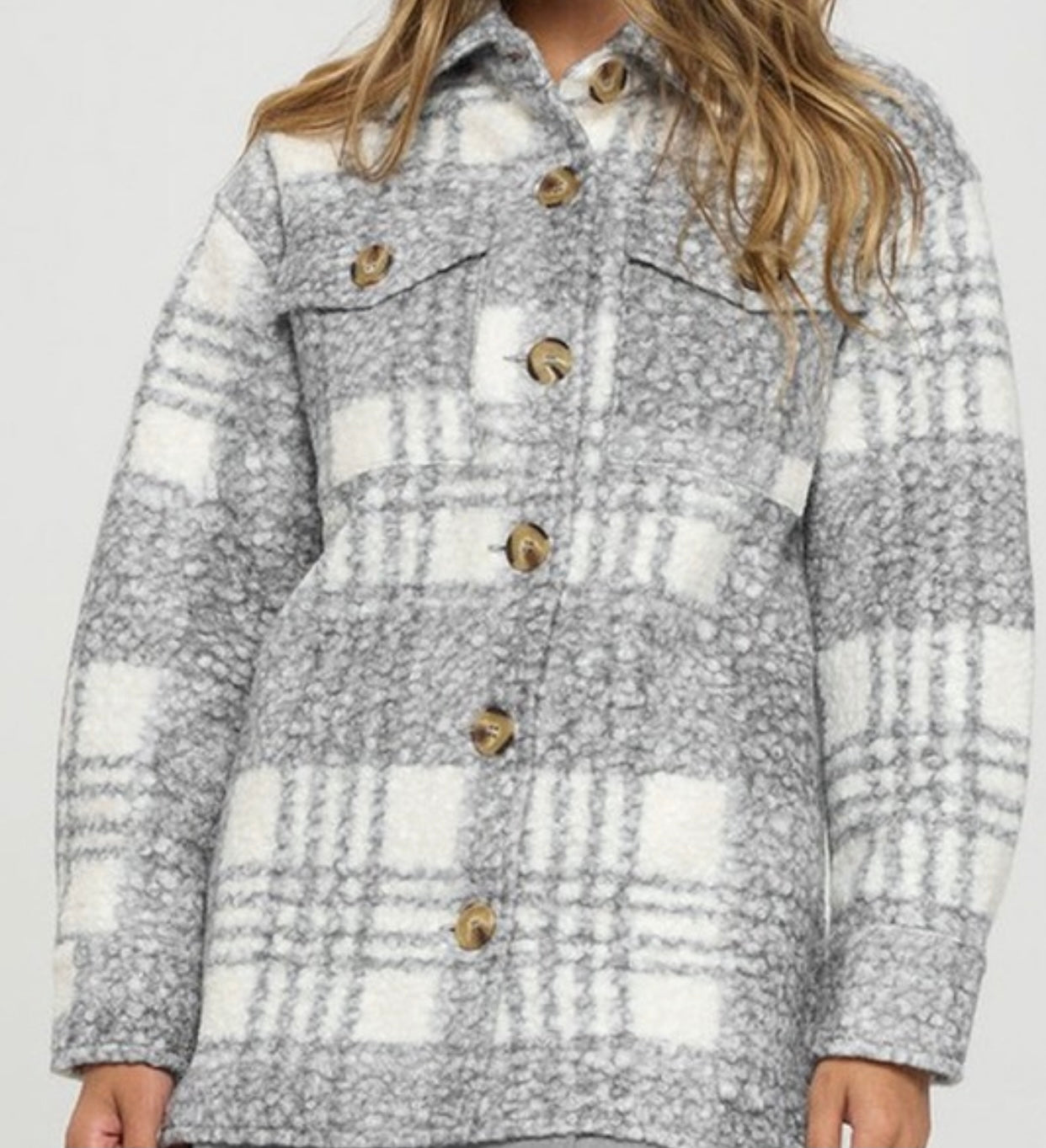 Grey Plaid Button-Down Shacket