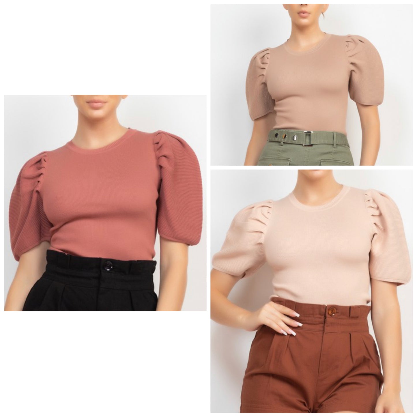 Ribbed Balloon Puff Sleeve Top