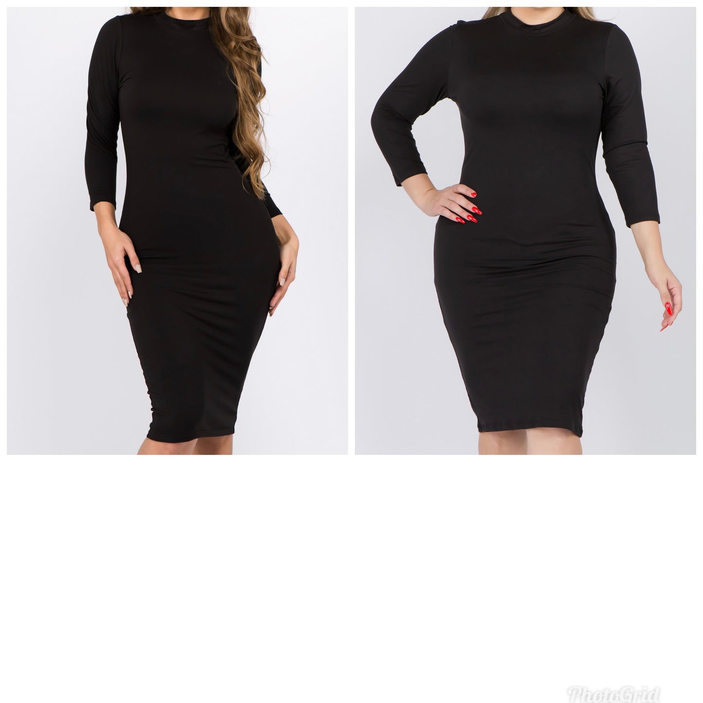 Black Women's Mock Neck Midi Dress