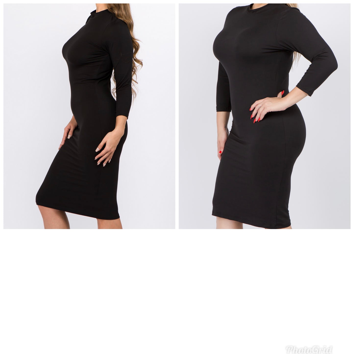 Black Women's Mock Neck Midi Dress