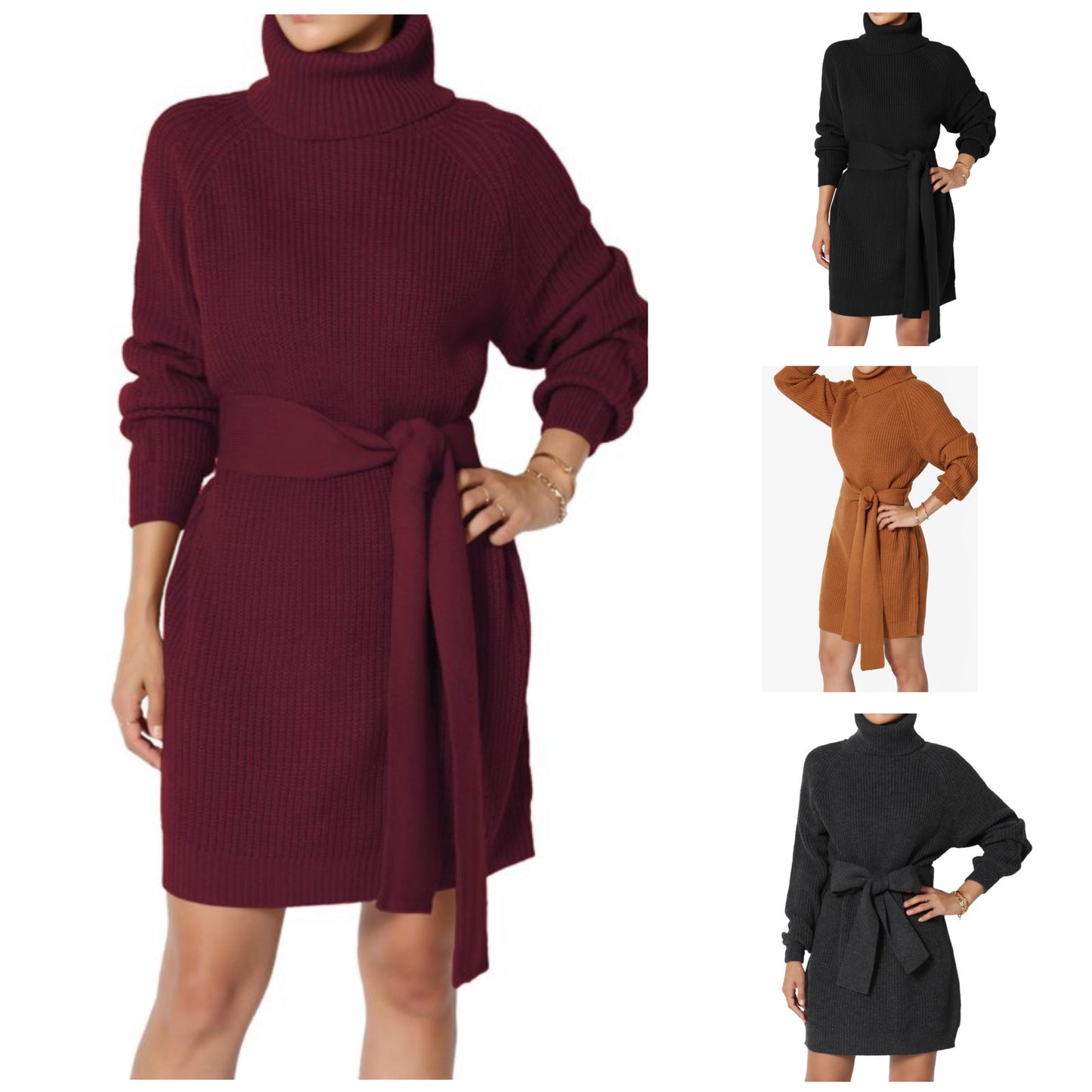 SWEATER DRESS BELTED TURTLENECK SWEATER DRESS (25% OFF)