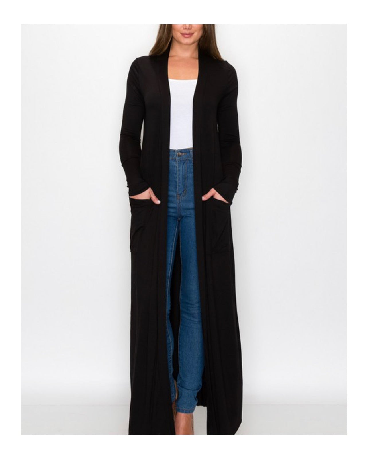 Solid Maxi Cardigan w/ Pockets