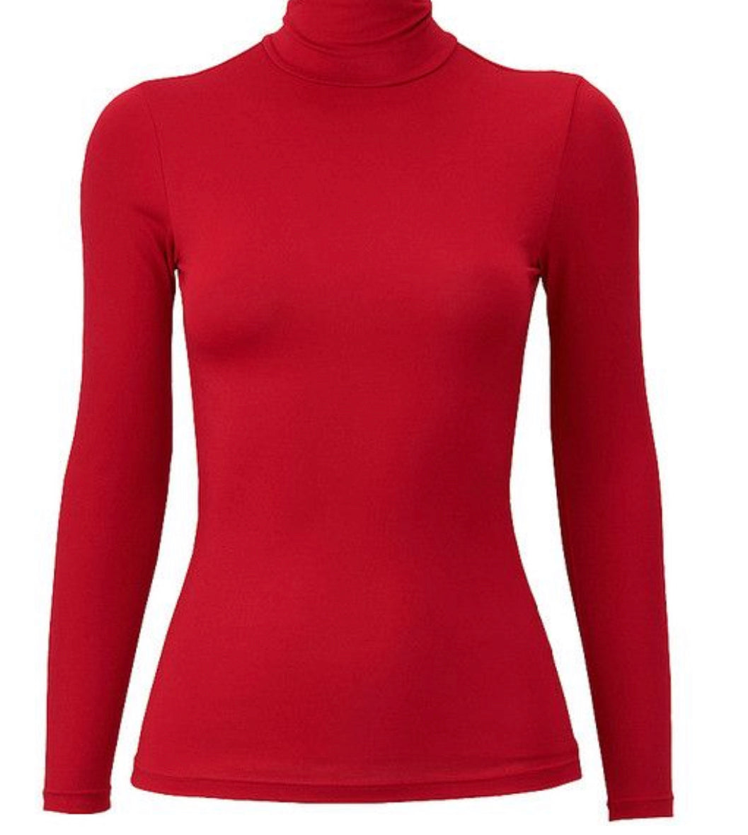 RED TURTLE NECK COTTON JERSEY TOP