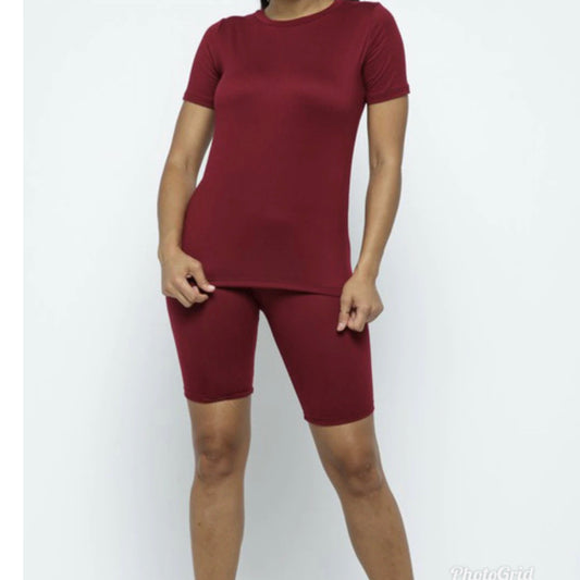 Chic Burgundy biker short set