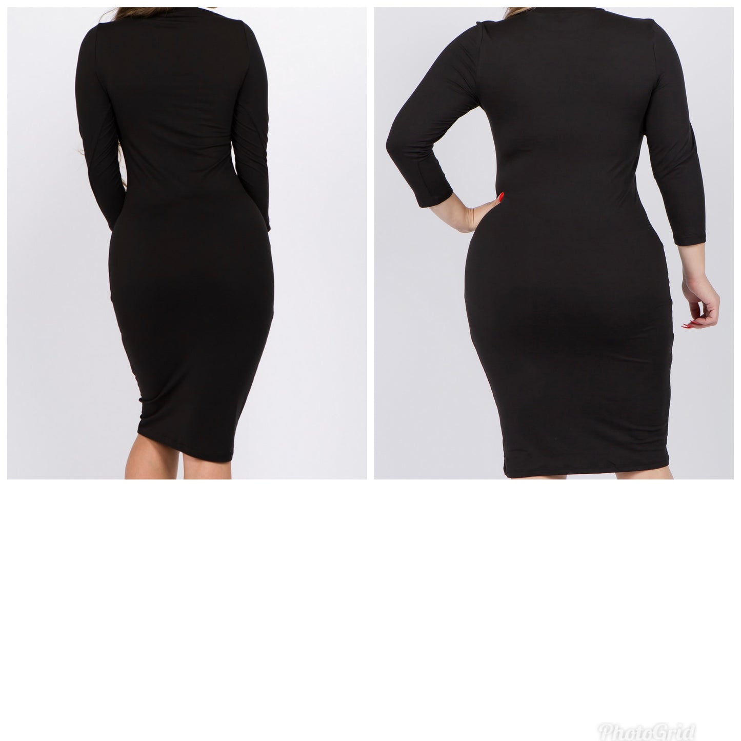 Black Women's Mock Neck Midi Dress