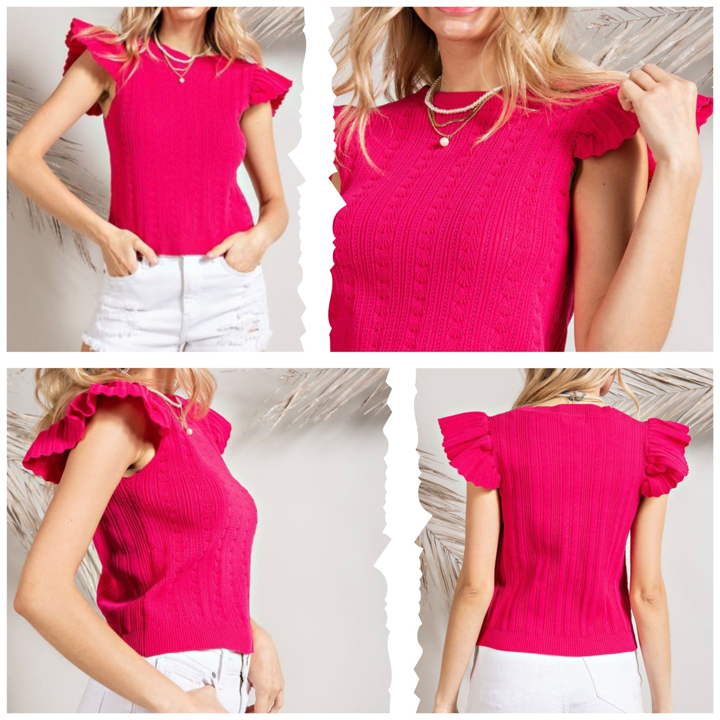 Ruffle Cap Sleeve Textured Knit Sweater Top