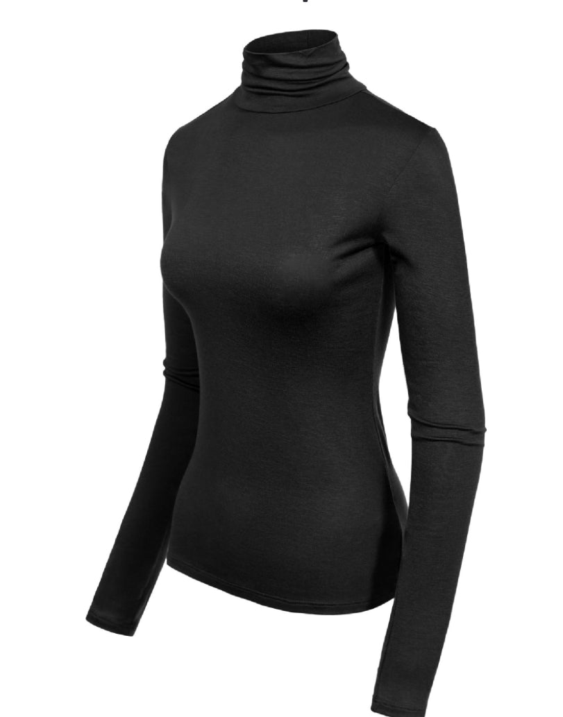 BLACK TURTLE NECK RAYON JERSEY TOP