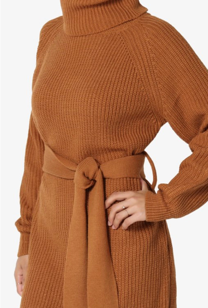 SWEATER DRESS BELTED TURTLENECK SWEATER DRESS (25% OFF)