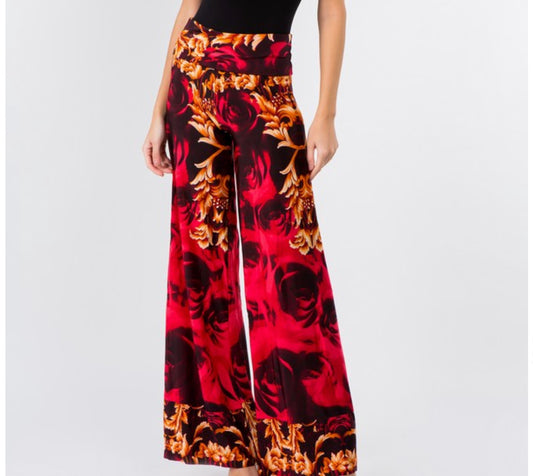 Orange & Red Damask printed, Palazzo Pants