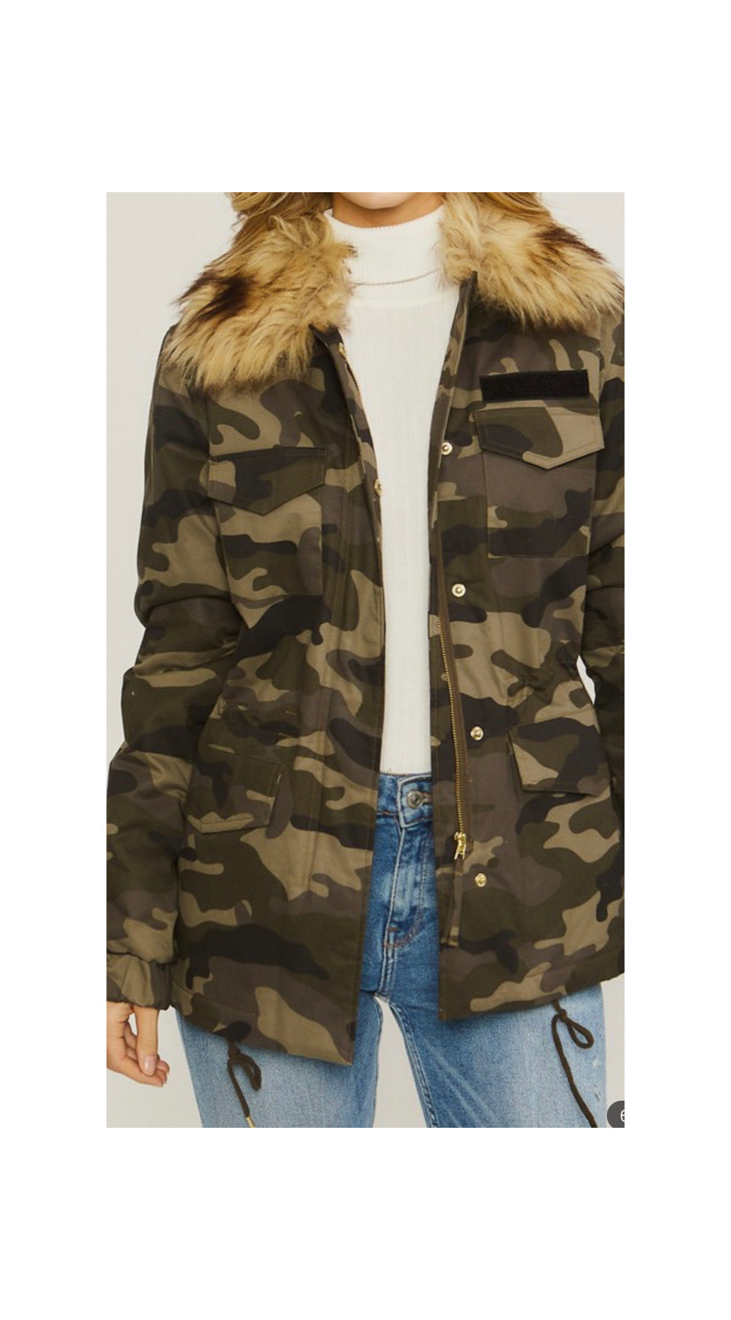 Camo Faux Fur Utility Anorak Jacket