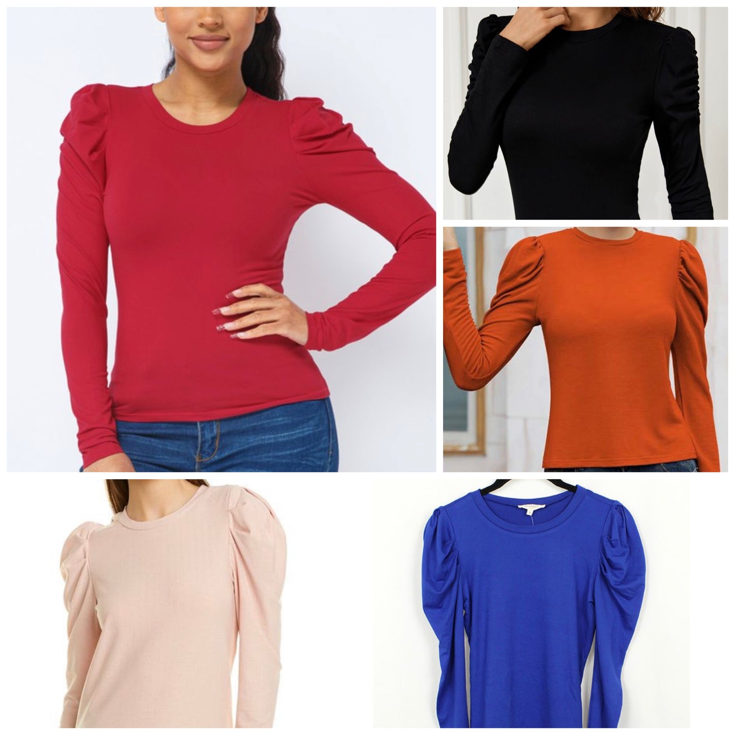 Solid Puff Shoulder Long Sleeve Top