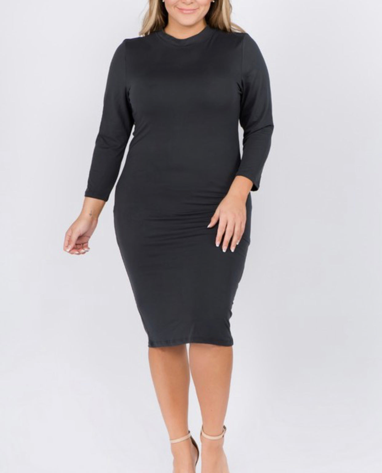 Plus Charcoal Women's Mock Neck Midi Bodycon Dress