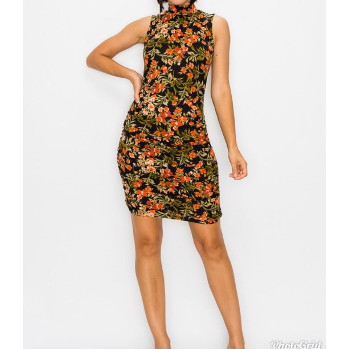 Floral (Orange/Green) Midi Dress