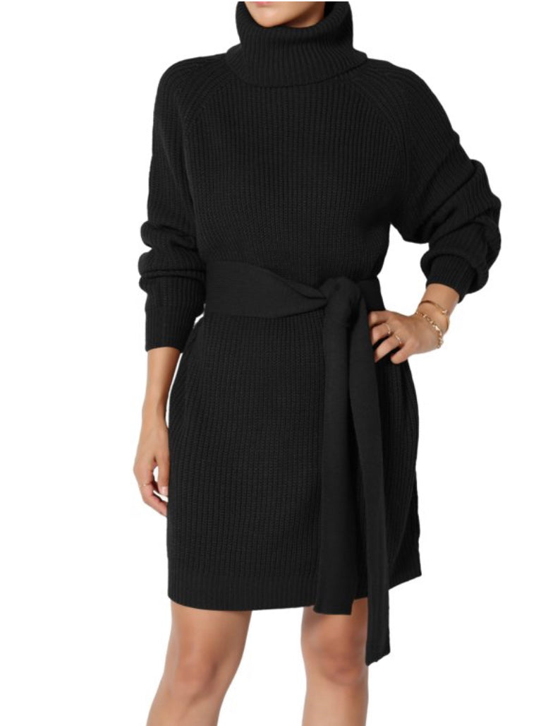 SWEATER DRESS BELTED TURTLENECK SWEATER DRESS (25% OFF)