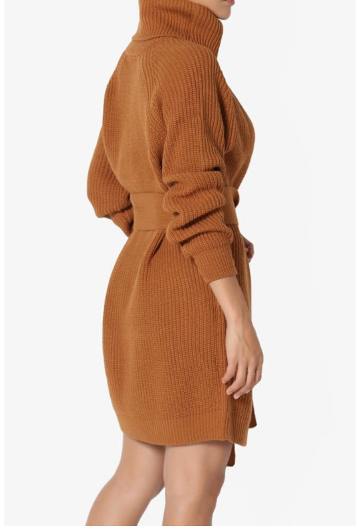 SWEATER DRESS BELTED TURTLENECK SWEATER DRESS (25% OFF)