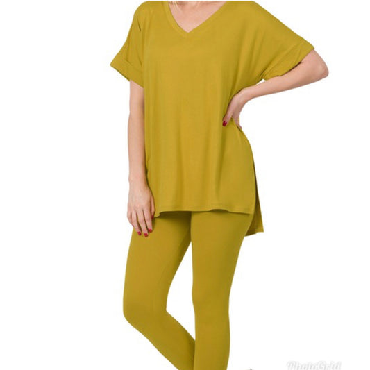 Chic On-The-Go MICROFIBER SET (Olive-Mustard) v-neck