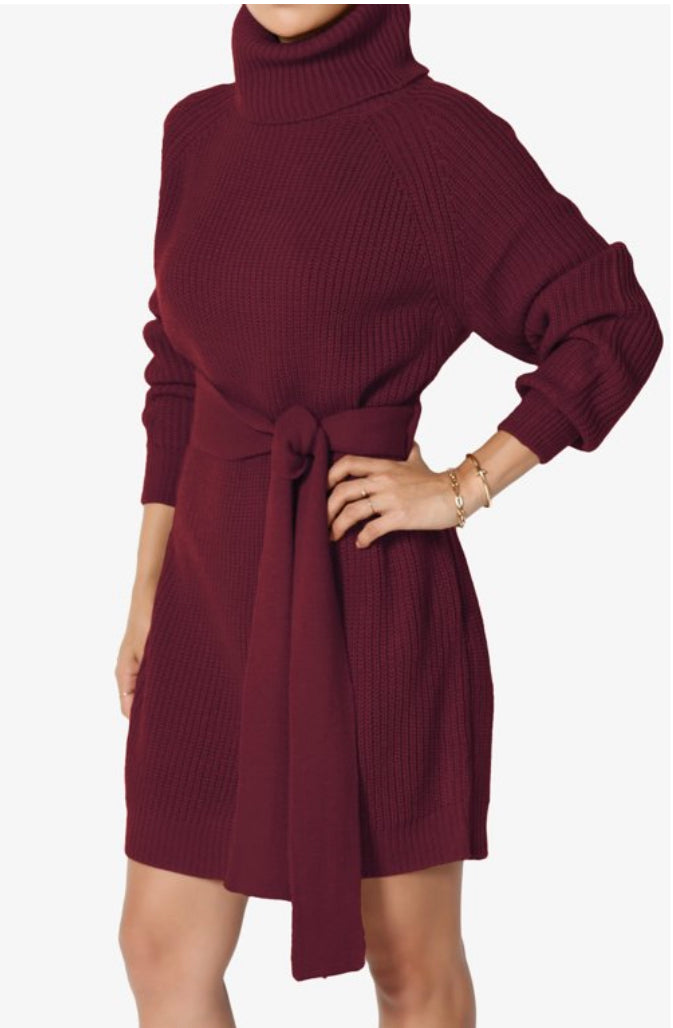 SWEATER DRESS BELTED TURTLENECK SWEATER DRESS (25% OFF)